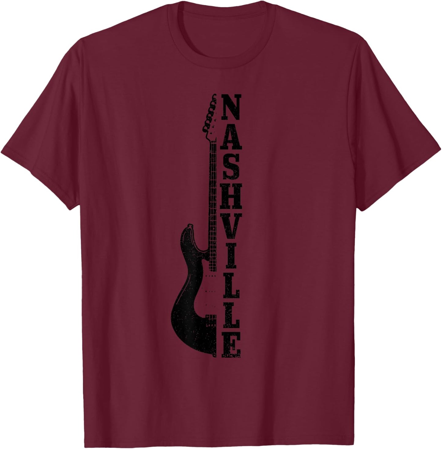 Nashville Tennessee Vintage Country Music City Guitar T-Shirt - T-Shirt | Maroon