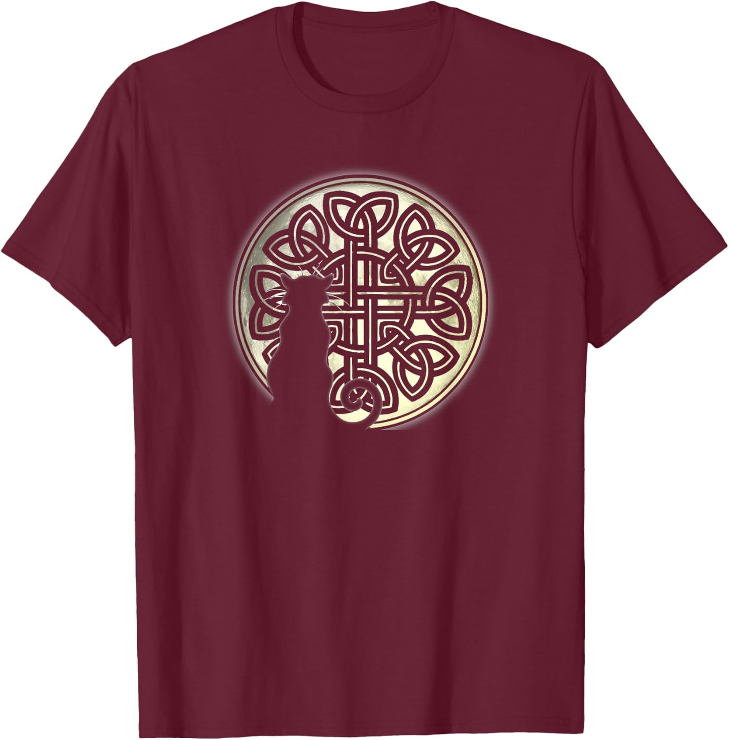 Celtic Knot Cat and the Moon Halloween T-Shirt - T-Shirt | Maroon