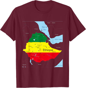 Ethiopia Map. Ethiopian Habesha Flag, Location and Pride T-Shirt - T-Shirt | Maroon