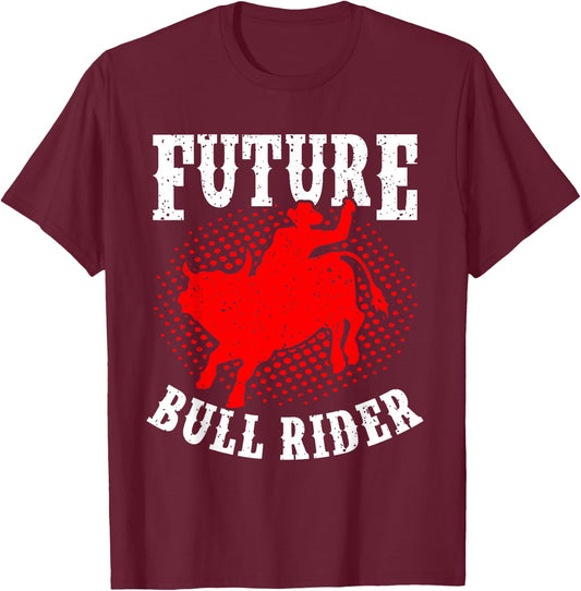 Future Bull Rider Bull Riding Mechanical Rodeo Boys Kids T-Shirt - T-Shirt | Maroon