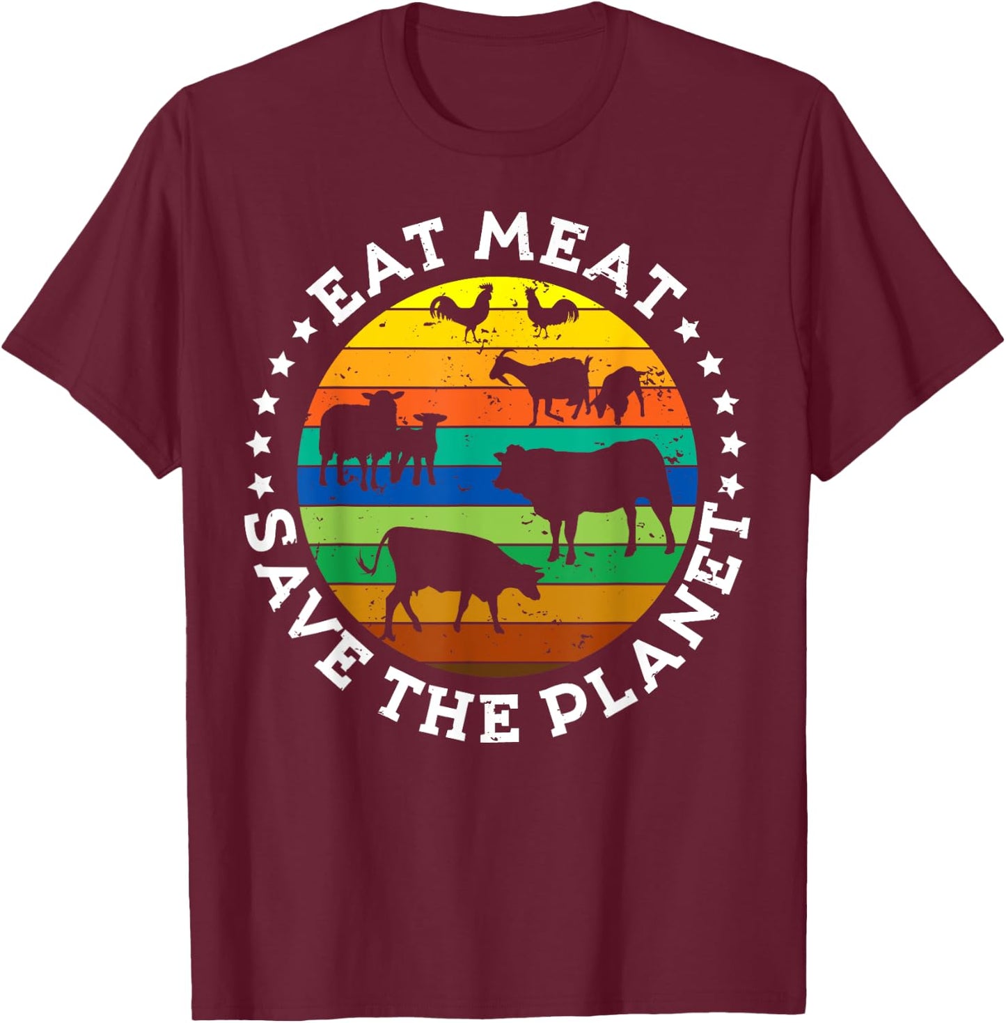 EAT MEAT SAVE THE PLANET Vintage Retro Original Design T-Shirt - T-Shirt | Maroon