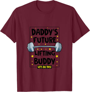 Kids Daddy's Future Lifting Buddy Cute Fitness Workout Gym Baby T-Shirt - T-Shirt | Maroon