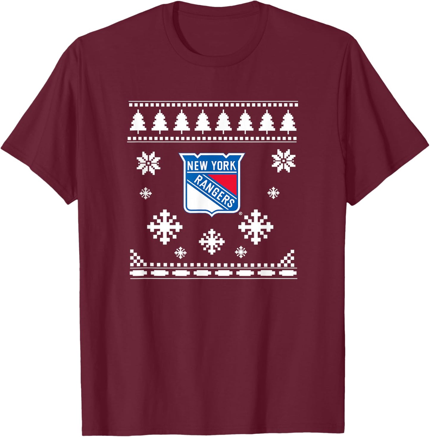 New York Rangers Ugly Christmas Sweater Holidaze T-Shirt - T-Shirt | Maroon