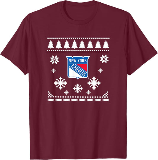 New York Rangers Ugly Christmas Sweater Holidaze T-Shirt - T-Shirt | Maroon