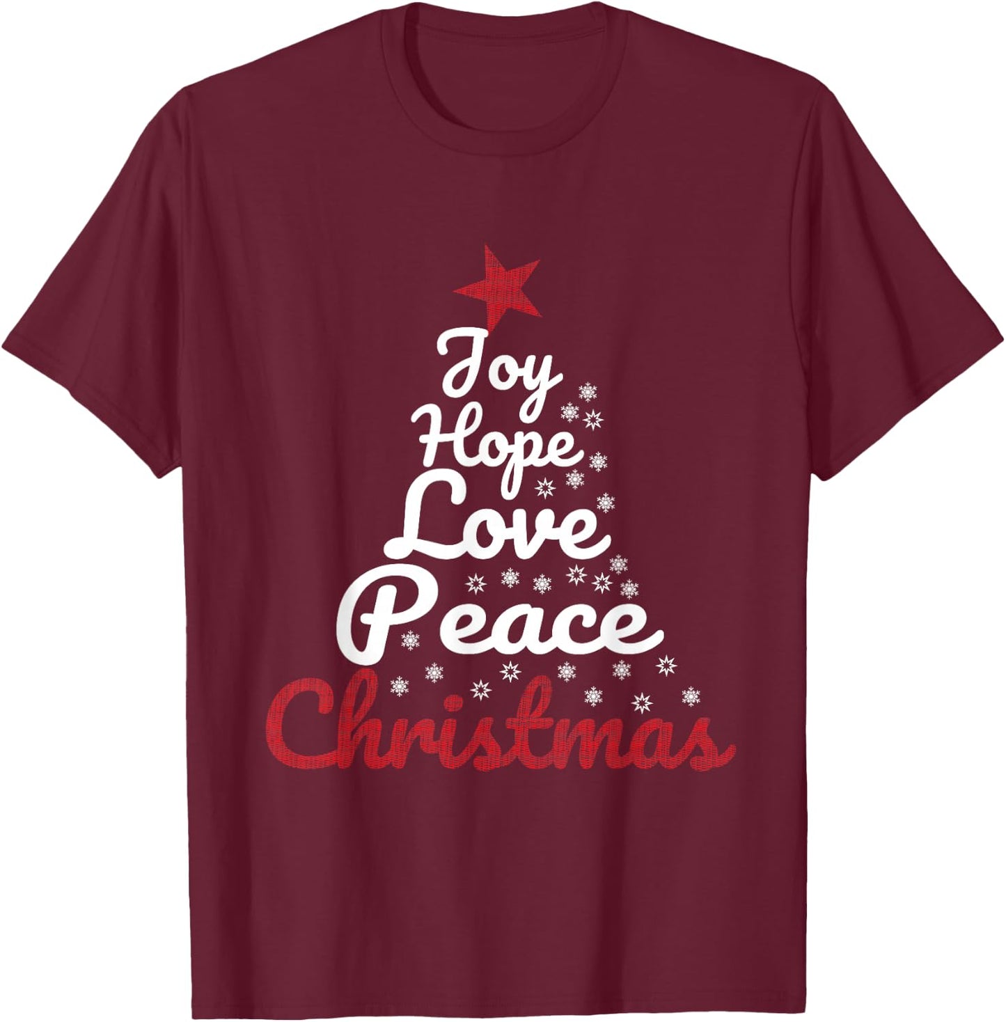 Star Design Joy Hope Love Peace Christmas T-Shirt - T-Shirt | Maroon
