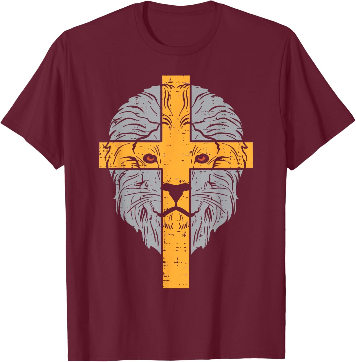 Lion Cross God Jesus Religious Christian Men Women Kids T-Shirt - T-Shirt | Maroon