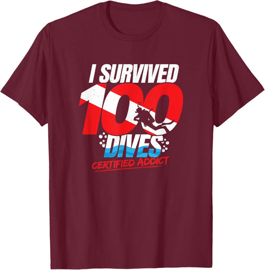 100th Dive Gift - Diver Down Flag - Funny Scuba Diving T-Shirt - T-Shirt | Maroon