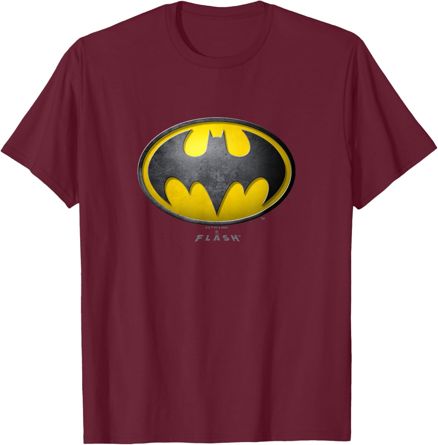 The Flash Movie Batman Logo Black and Yellow T-Shirt - T-Shirt | Maroon