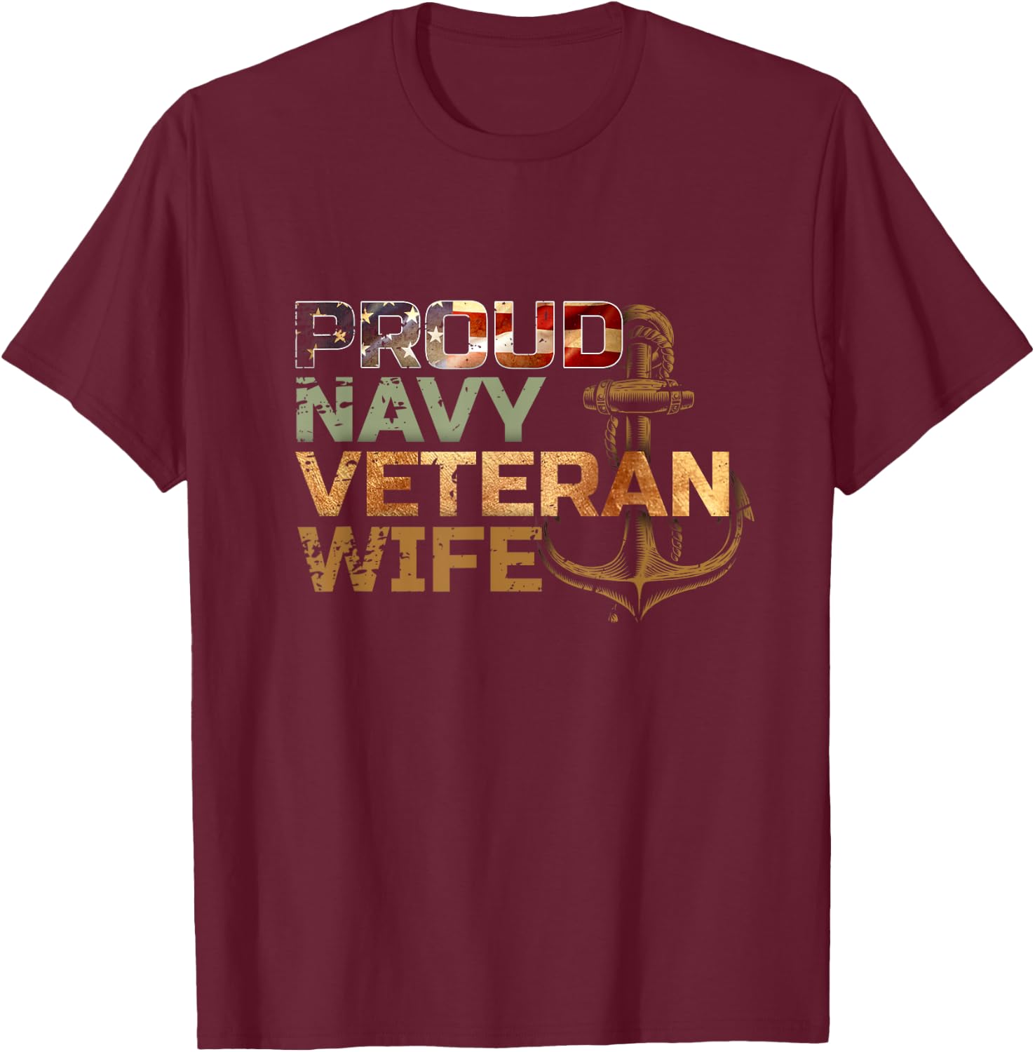 Proud Veteran's Wife USA American Flag Patriotic T-Shirt - T-Shirt | Maroon