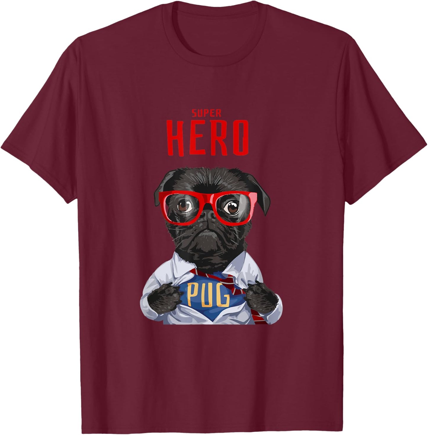 Super Hero Pug T-Shirt - T-Shirt | Maroon
