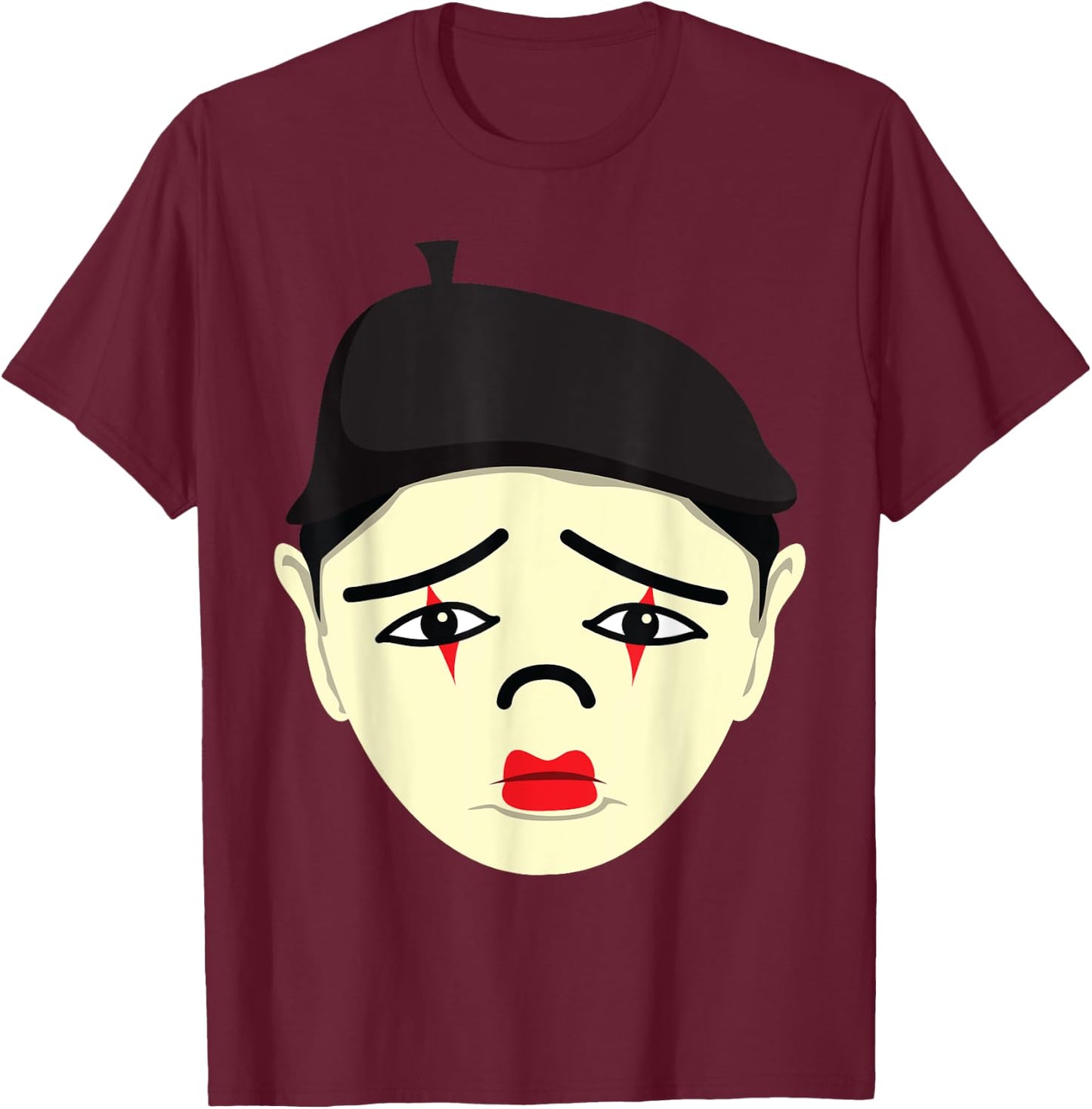 Mime Face Lazy DIY Halloween Costume Funny Clown T-Shirt - T-Shirt | Maroon