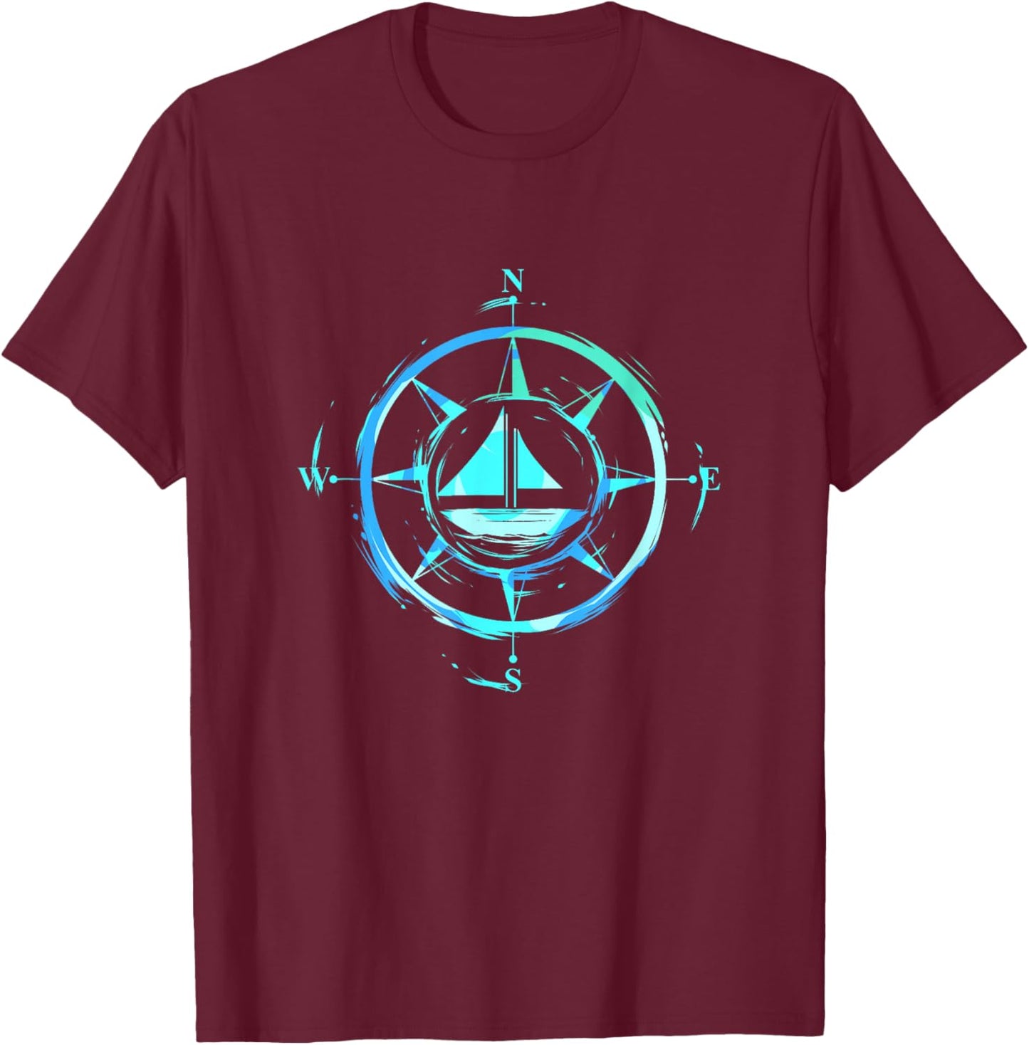 Sailboat Compass Design for Captain Skippers and Sea Lovers T-Shirt - T-Shirt | Maroon