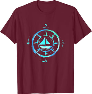 Sailboat Compass Design for Captain Skippers and Sea Lovers T-Shirt - T-Shirt | Maroon