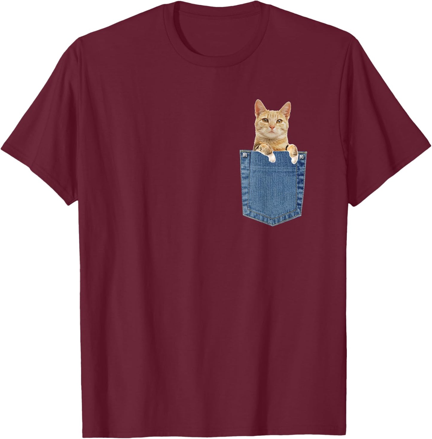 Cat in Pocket Shirt T-Shirt - T-Shirt | Maroon