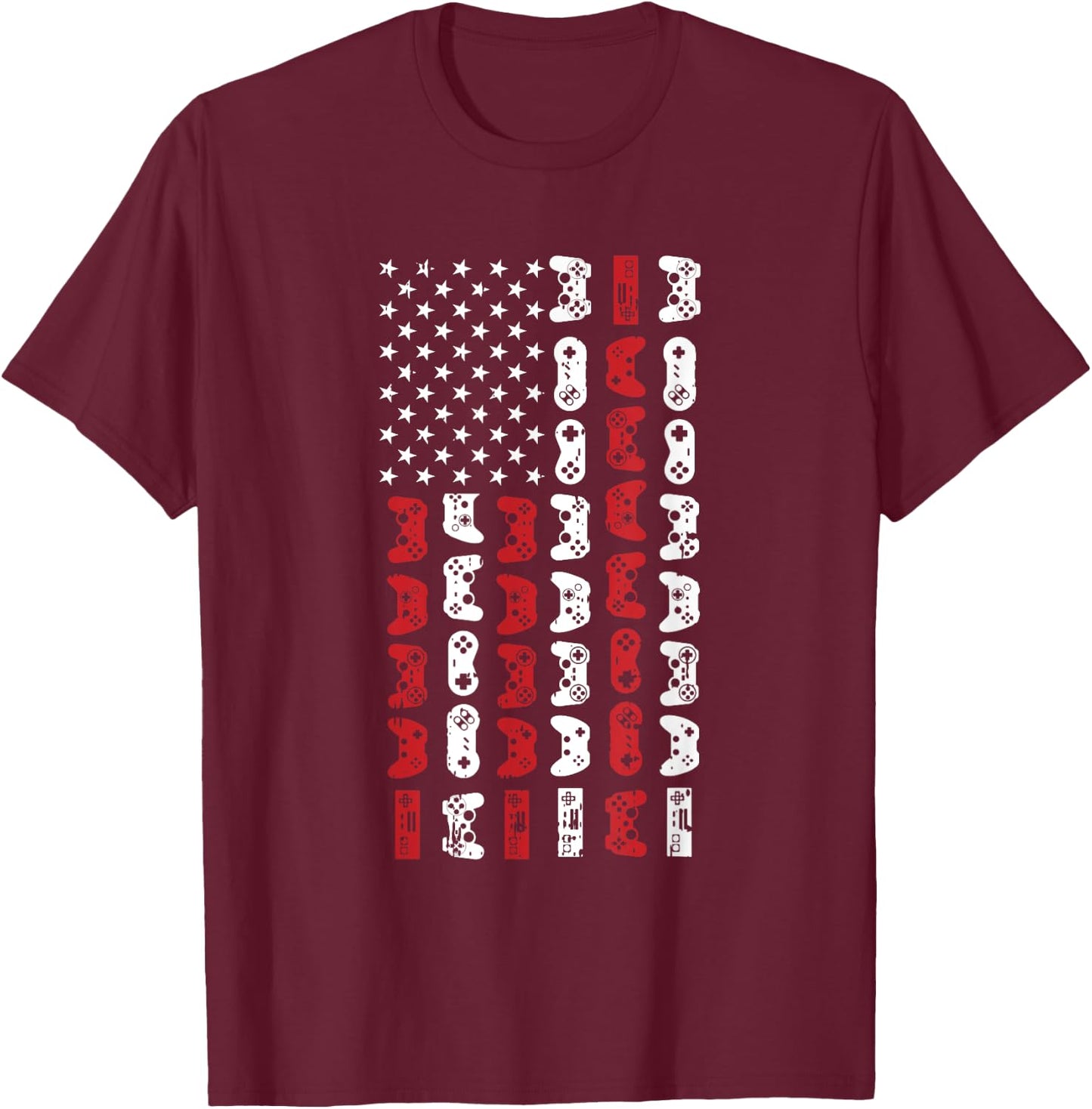 Game Controller 4th Of July Cool USA Flag Patriotic Gamer T-Shirt - T-Shirt | Maroon