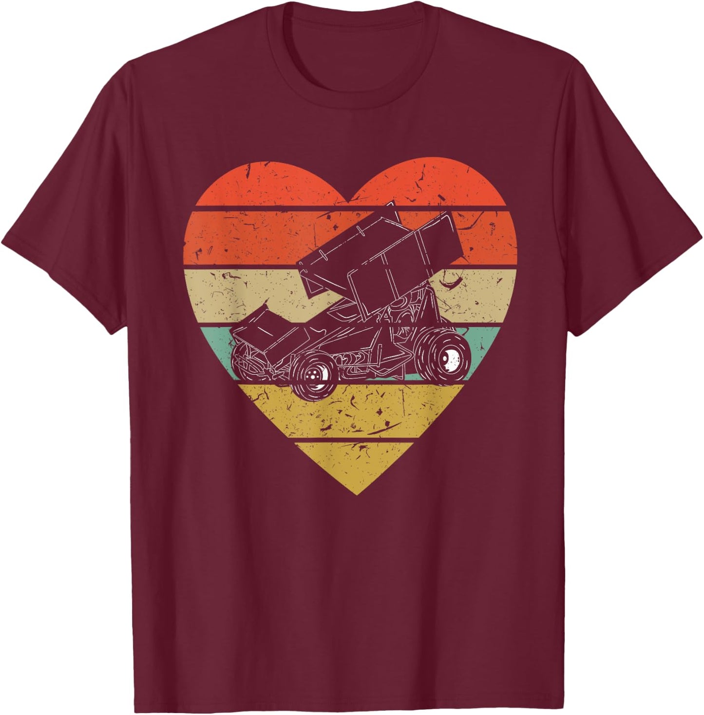 Sprint Car Racing Vintage Design Retro Racer Heart Sport Fan T-Shirt - T-Shirt | Maroon
