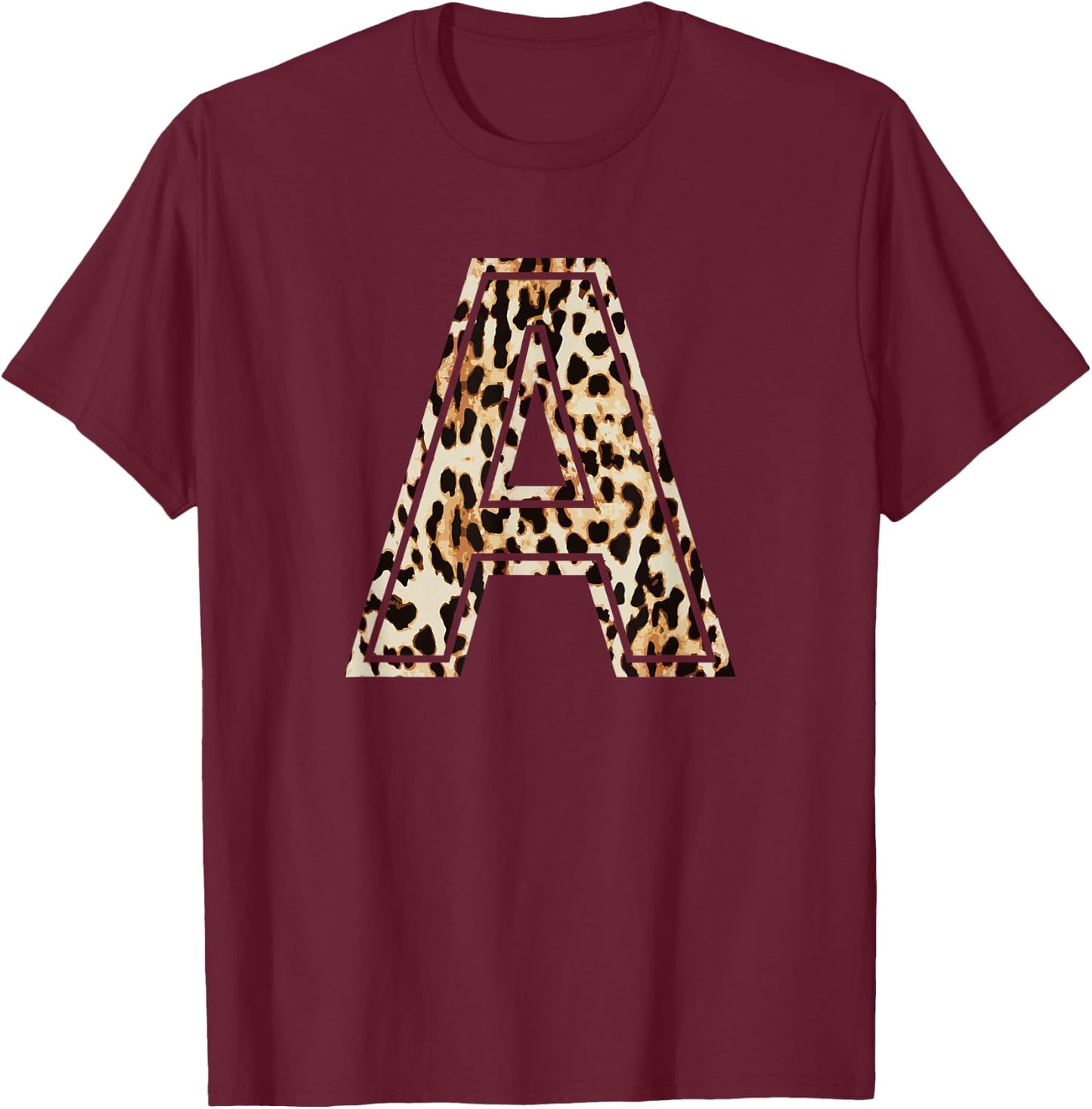 Awesome Letter A Initial Name Leopard Cheetah Print Small T-Shirt - T-Shirt | Maroon