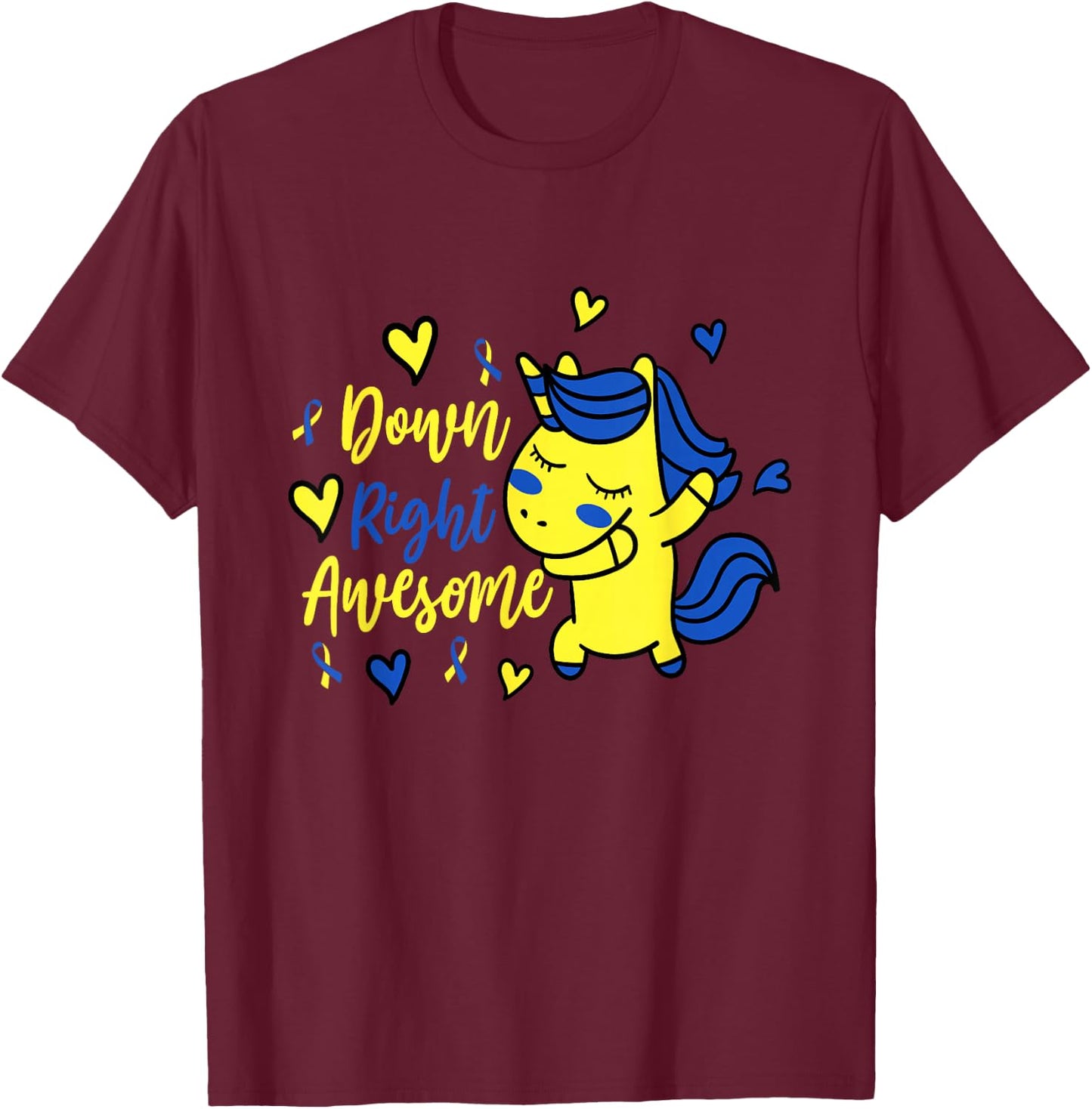 Down Right Awesome Unicorn Shirt Girls Down Syndrome Day T-Shirt - T-Shirt | Maroon