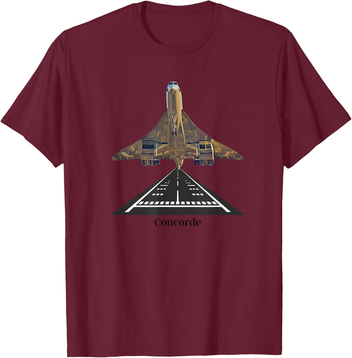 Concorde Takeoff from Runway - Black - Small - -Adults/Kids - Short Sleeve - Cotton 60% Polyester 40% T-Shirt - T-Shirt | Maroon