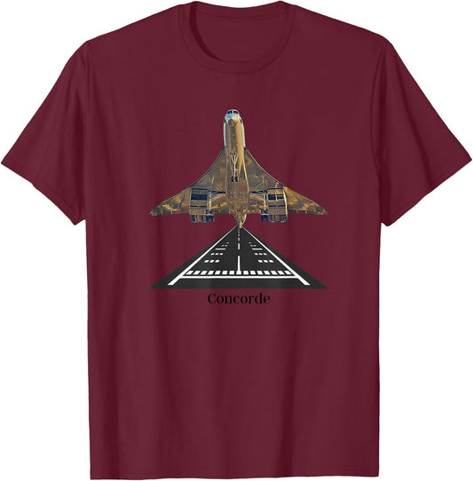 Concorde Takeoff from Runway - Black - Small - -Adults/Kids - Short Sleeve - Cotton 60% Polyester 40% T-Shirt - T-Shirt | Maroon