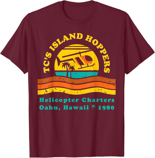 TC's Island Hoppers Helicopter Charters Hawaii Since 1980 T-Shirt - T-Shirt | Maroon