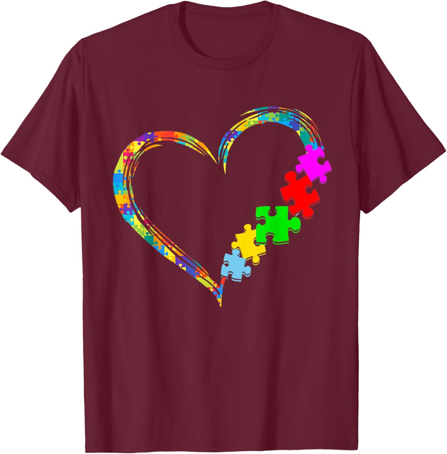 Autism Awareness Ribbon Love Puzzle Piece Teacher Costume Men Women Kids T-Shirt - T-Shirt | Maroon
