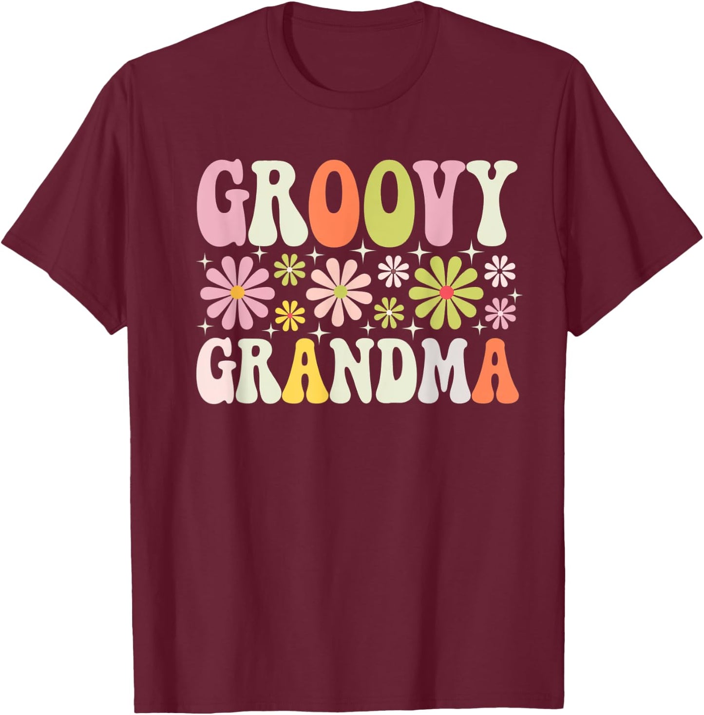 Groovy Grandma Floral Hippie Flower Graphic Grandmother T-Shirt - T-Shirt | Maroon