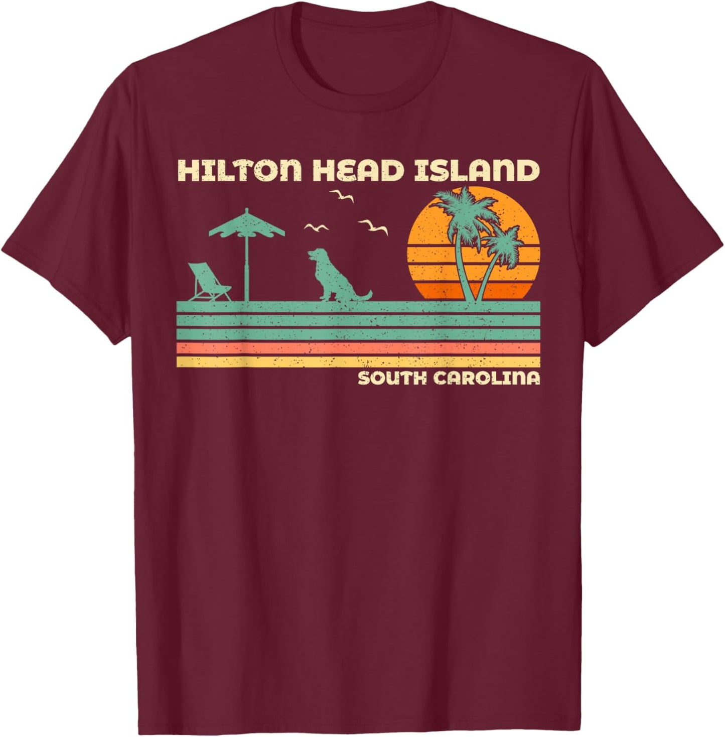 Vintage Family Vacation South Carolina Hilton Head Island T-Shirt - T-Shirt | Maroon