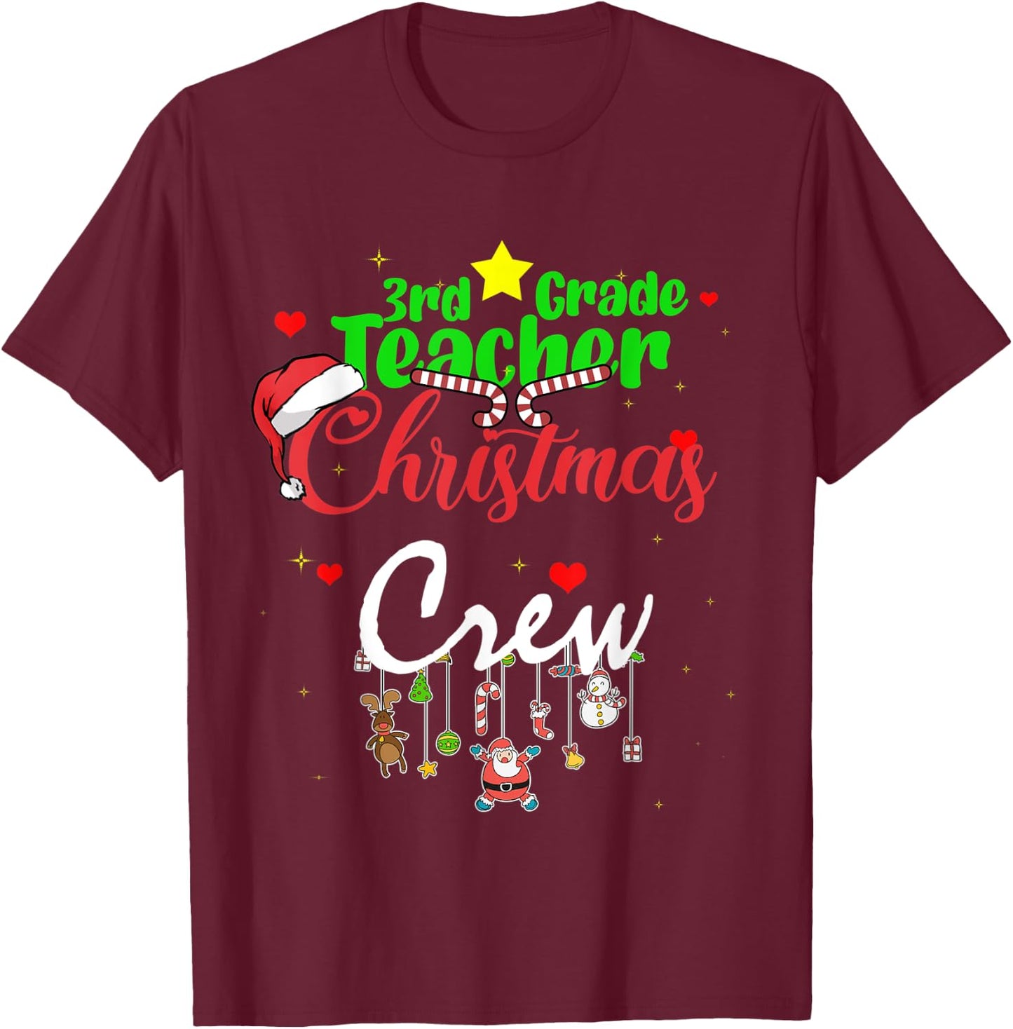 3rd Grade Teacher Christmas Crew Funny Xmas 2021 men Women T-Shirt - T-Shirt | Maroon
