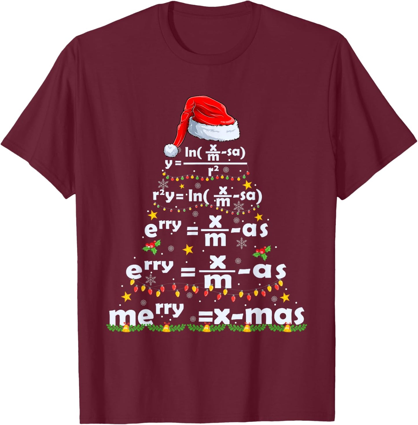 Math Equation Merry X-mas Funny Math Teacher Christmas Humor Men Women Kids T-Shirt - T-Shirt | Maroon