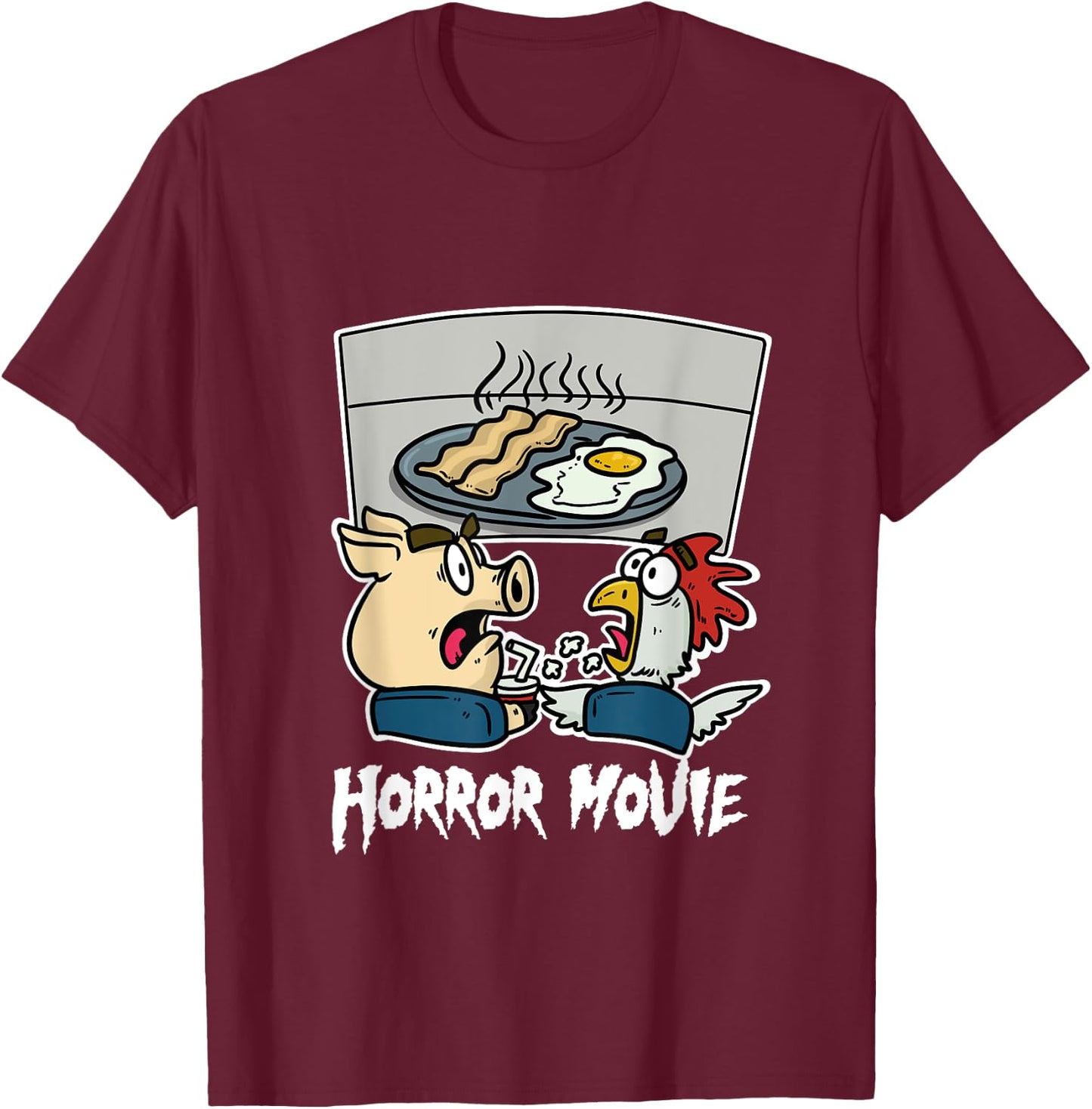 Pig Chicken Horror Film Cinema Horror Film Night Farmers T-Shirt - T-Shirt | Maroon
