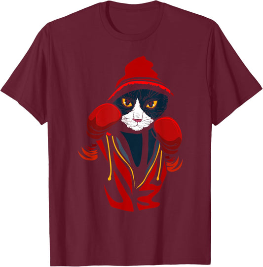 Cat Boxing | Creative Animal Lovers Cool Boxer Gift Men Women Kids T-Shirt - T-Shirt | Maroon