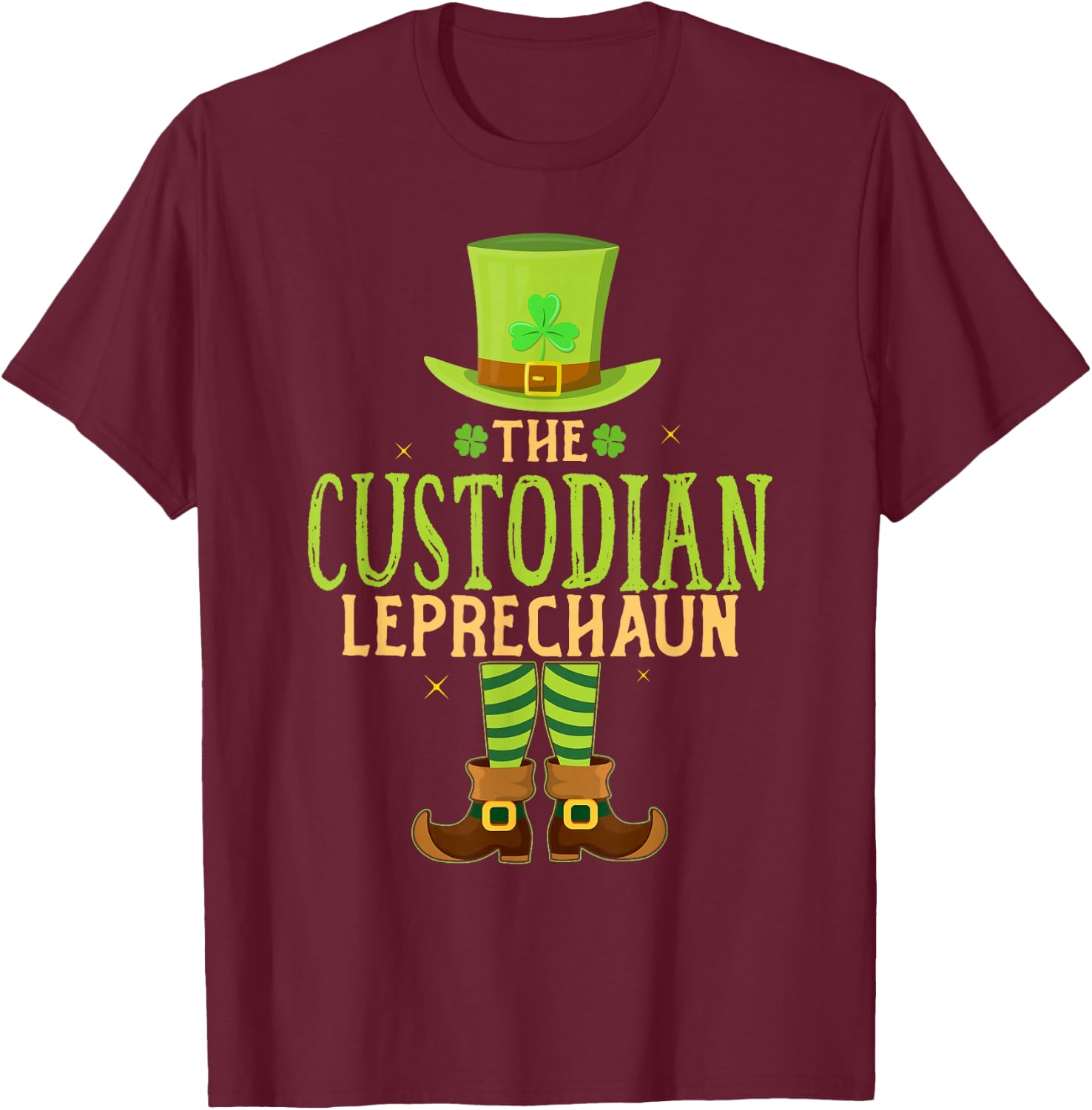 The Custodian Leprechaun Funny Matching St Patricks Day T-Shirt - T-Shirt | Maroon