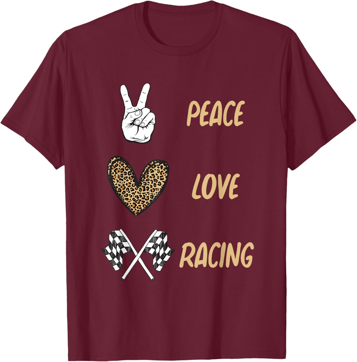 Women's Racing Design Kids Girls Peace Love Racing Race Flag T-Shirt - T-Shirt | Maroon