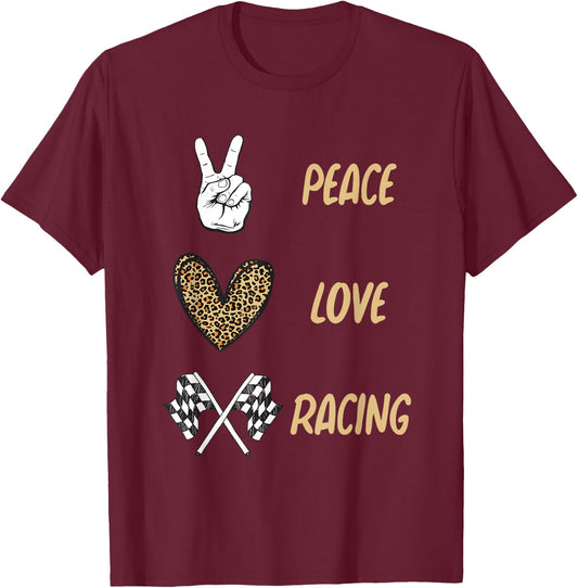 Women's Racing Design Kids Girls Peace Love Racing Race Flag T-Shirt - T-Shirt | Maroon