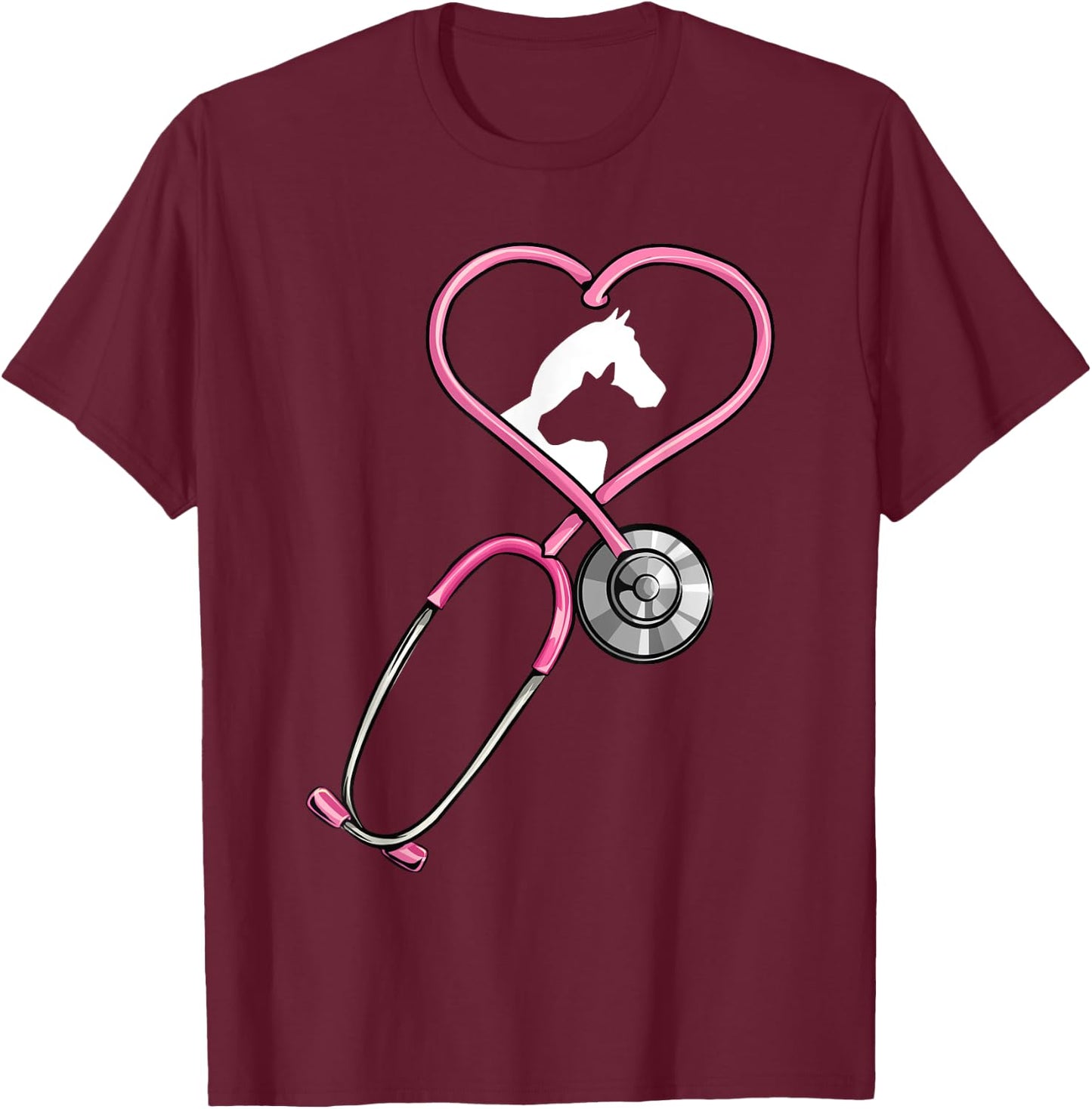 Veterinarian Stethoscope Heart of Horse and Cow Vet Women T-Shirt - T-Shirt | Maroon