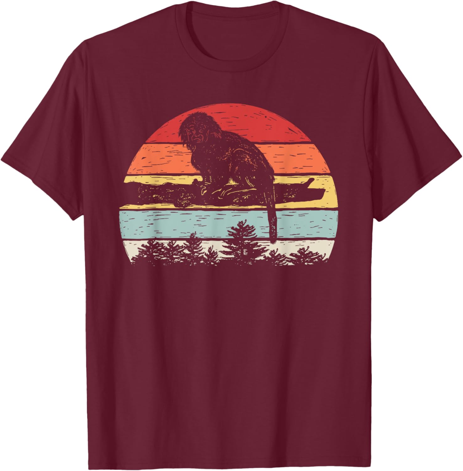 Vintage Retro Cotton Top Tamarin Monkey T-Shirt - T-Shirt | Maroon
