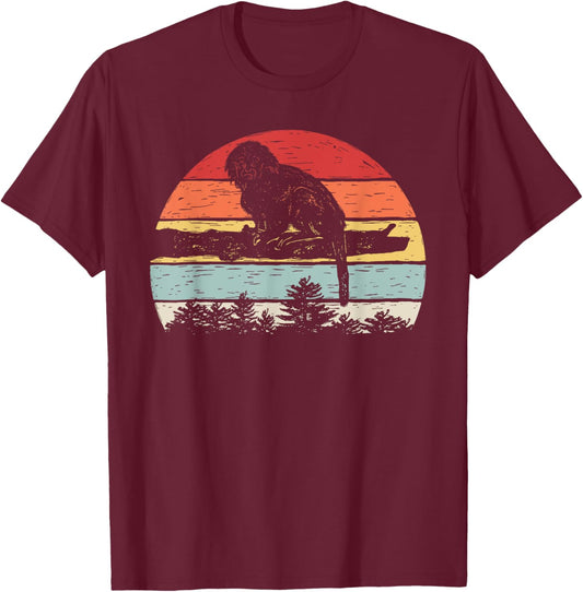 Vintage Retro Cotton Top Tamarin Monkey T-Shirt - T-Shirt | Maroon