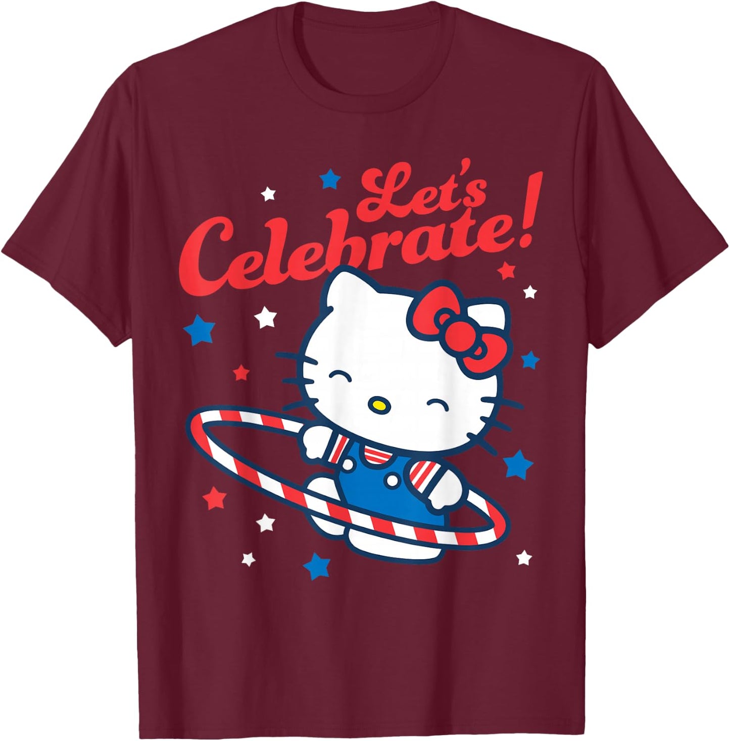 Hello Kitty 4th of July Let's Celebrate! Hula Hoop & Stars T-Shirt - T-Shirt | Maroon