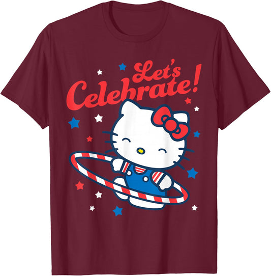Hello Kitty 4th of July Let's Celebrate! Hula Hoop & Stars T-Shirt - T-Shirt | Maroon