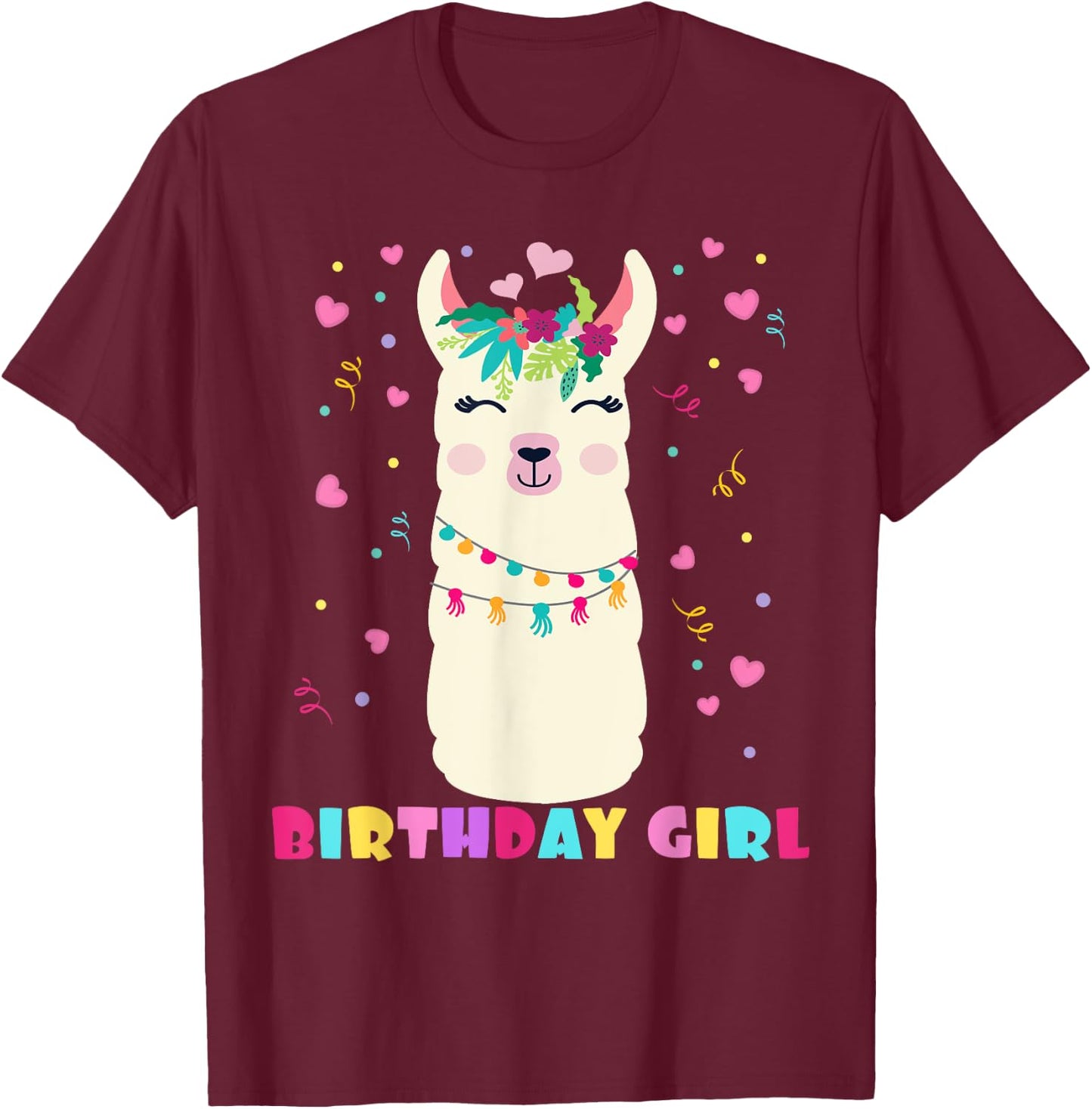 Birthday Girl Cute Llama Alpaca Kids Llamazing T-Shirt - T-Shirt | Maroon
