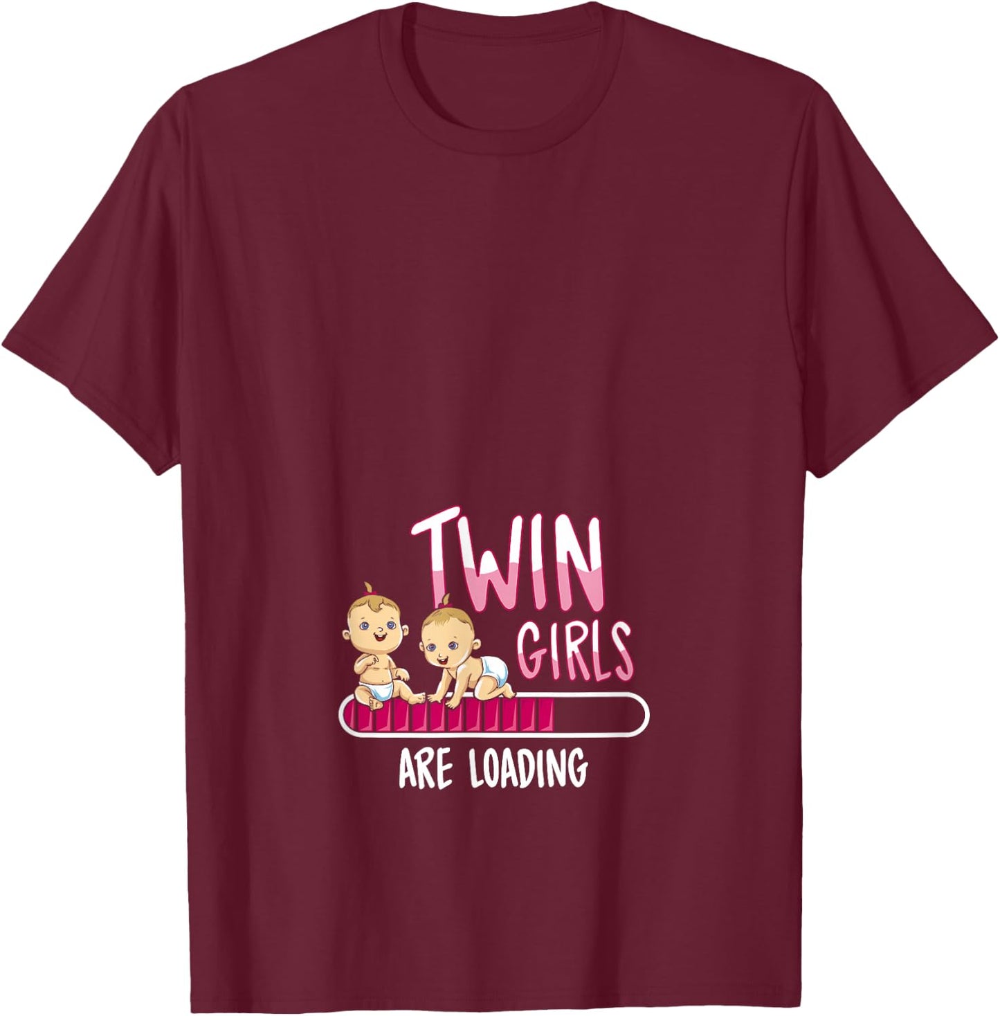 Twin Girls are loading T Shirt Pregnancy Announcement Gift T-Shirt - T-Shirt | Maroon