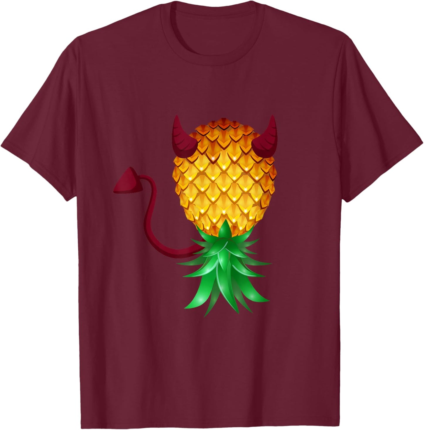 Swinger Upside Down Bad Pineapple Devil Horn T-Shirt - T-Shirt | Maroon
