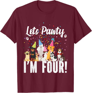 Pets Pawty I'm FOUR! Puppy Dog Themed Birthday Party for Girls Kids T-Shirt - T-Shirt | Maroon