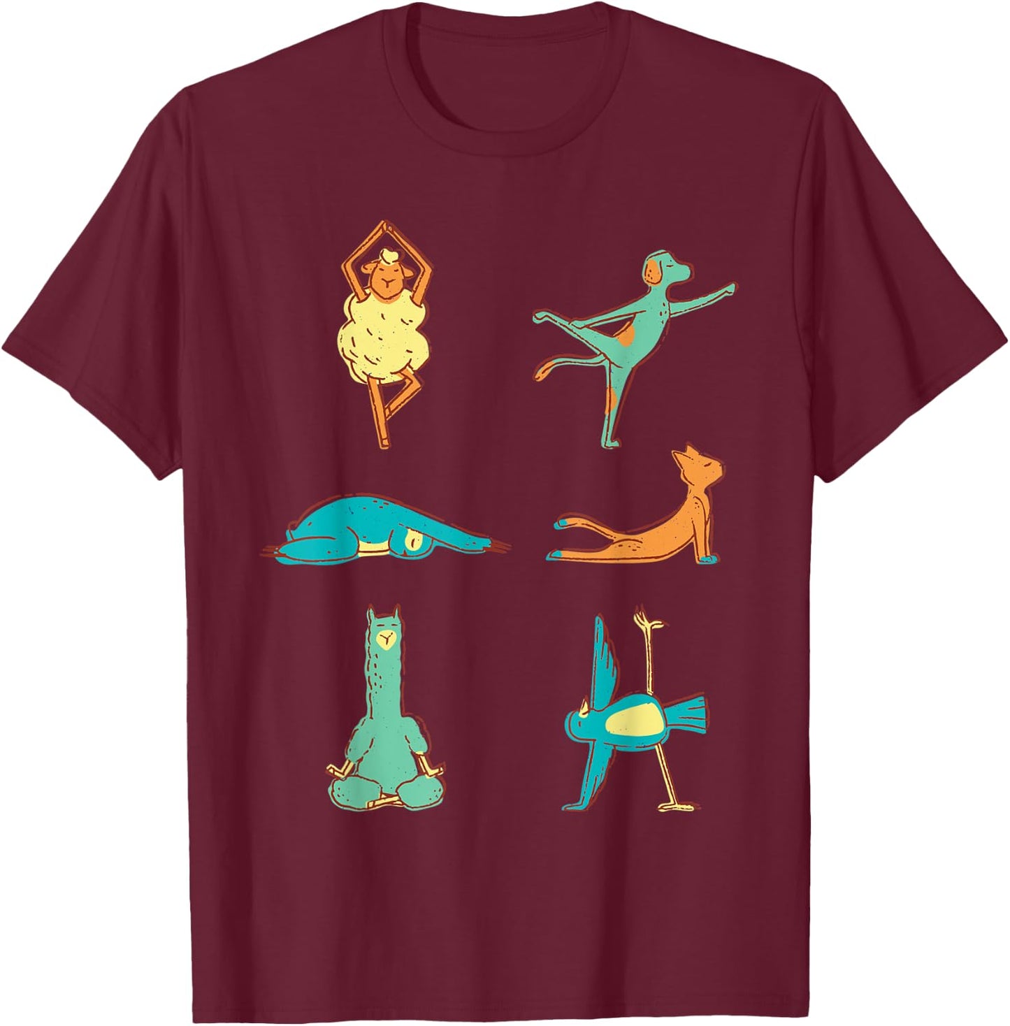 Various animals doing yoga. T-Shirt - T-Shirt | Maroon
