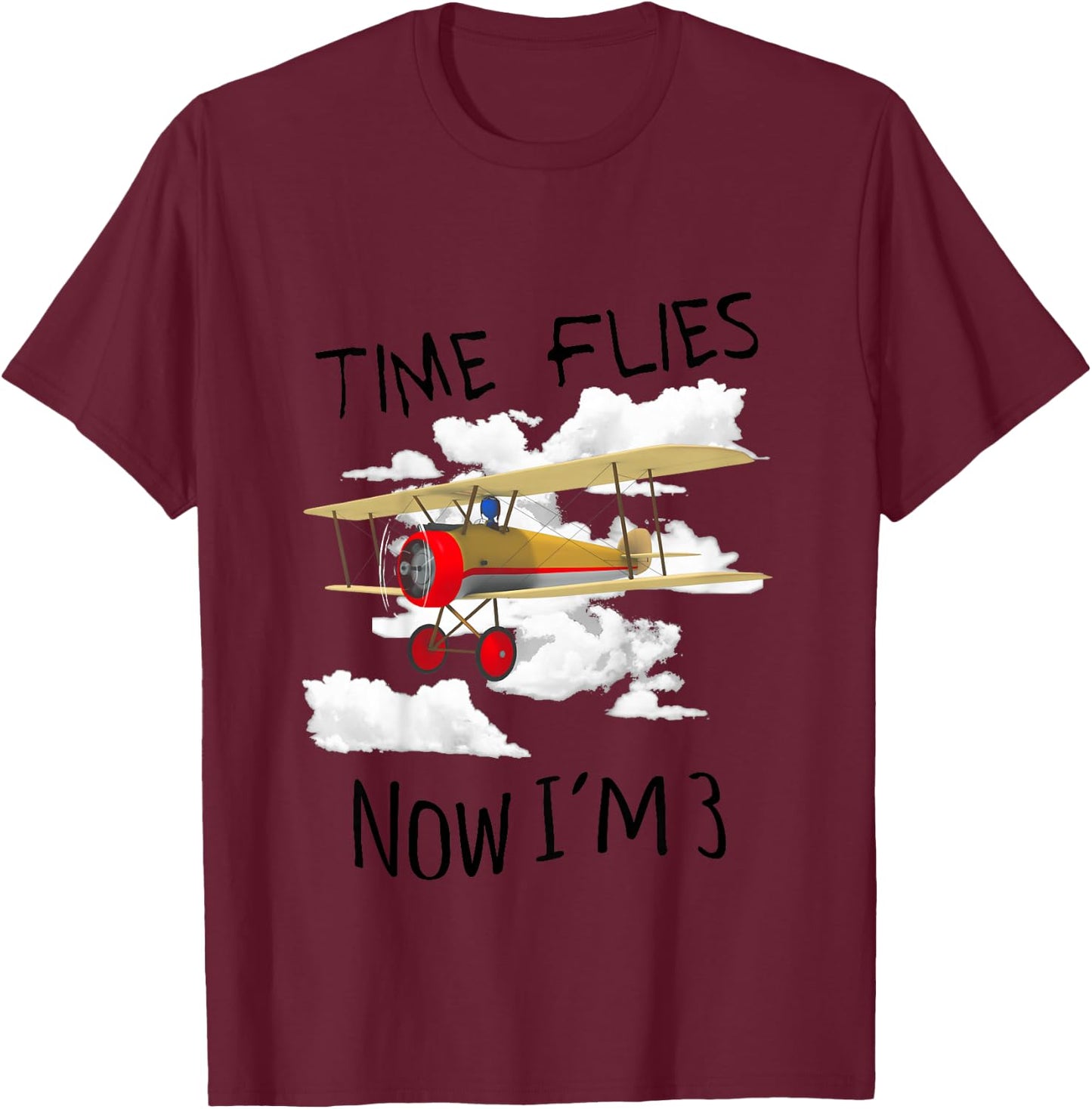 Time Flies Now I'm 3 Airplane T-Shirt - T-Shirt | Maroon