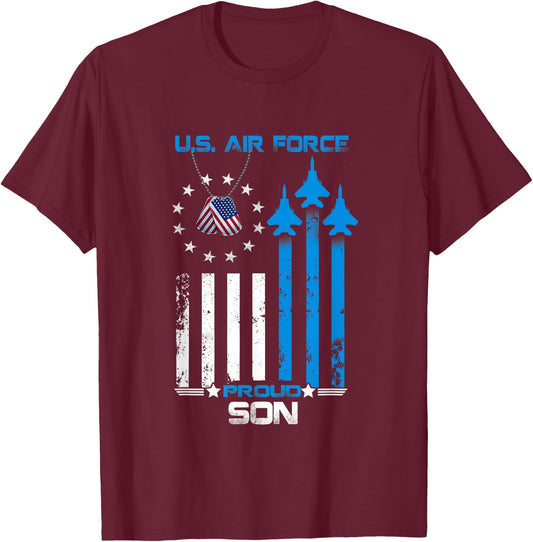 Veterans Day Gift USAF Veteran's Son, Proud Son US Air Force T-Shirt - T-Shirt | Maroon