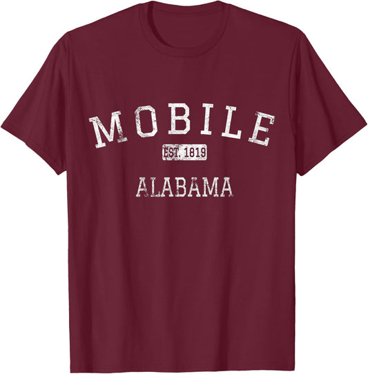 Mobile Alabama AL Vintage T-Shirt - T-Shirt | Maroon