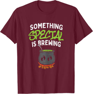 Something Is Brewing Twins Halloween Pregnancy Announcement T-Shirt - T-Shirt | Maroon