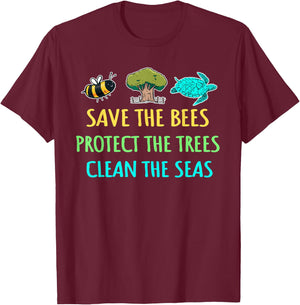 Recycling Environmentalist Bees Trees Earth Day Nature Lover T-Shirt - T-Shirt | Maroon